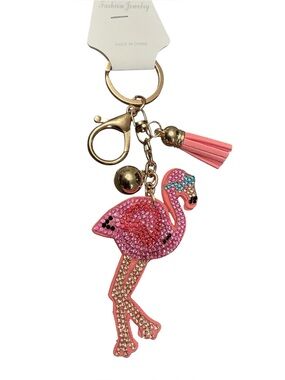 Puffy Rhinestone Pink Flamingo Keychain/Bag Charm NWT